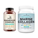 AMANDEAN Premium Magneziu Complex & Marine Colagen Bundle. Threonat de magneziu cu absorbţie ridicată, Glicinat & Malat. Proteină de colagen. Suport de calitate somn, piele și stare de spirit