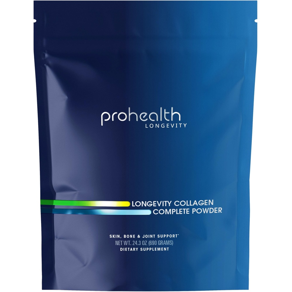 ProHealth Longevity Colagen Peptides Powder - pentru oameni peste 40. 20g Multi Colagen. 2g Pro-Collagen. Acid hialuronic. Tipul I, II, III, V, X pentru articulații, oase, păr, piele, mușchi, gută - 30 Servings