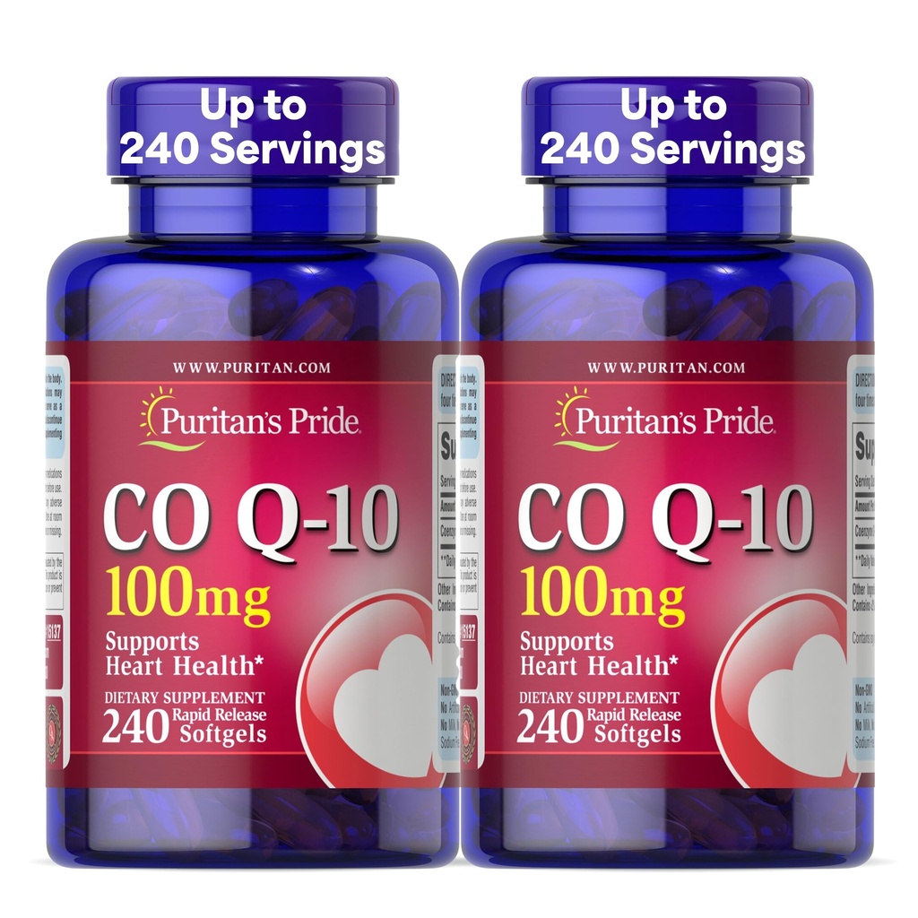 Puritan lui Coenzime Mândrie CoQ10 100mg, Supliment alimentar pentru sanatatea inimii, Tensiunea arterială, Guma orală de sănătate, și sprijin îmbătrânire sănătos, 240 Softgels rapid de eliberare, 2-Pack