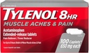Tylenol 8 ore dureri musculare şi caplete durere, 100 Conte per flacon (3 sticle)