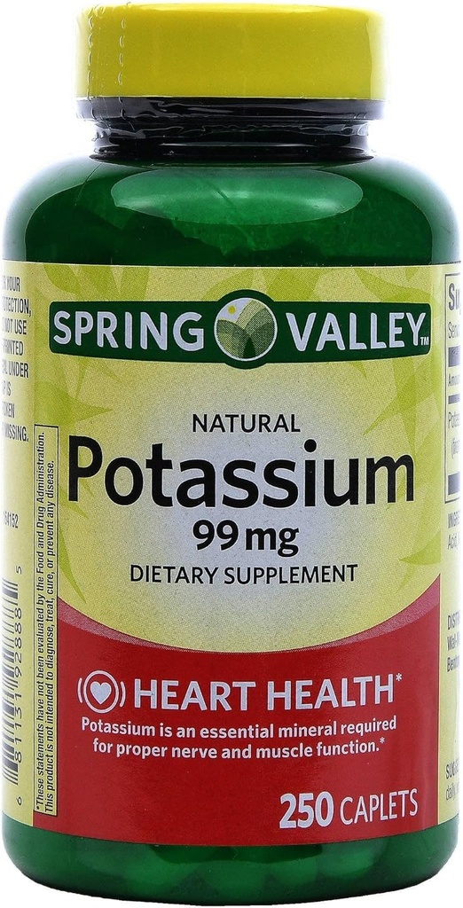 Spring Valley Potasiu 99 mg din Gluconat de potasiu 595 mg (număr 250)