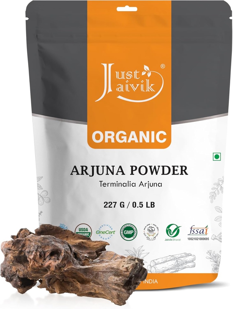 Doar Jaivik 100% Organic Arjuna Bark Powder (Termina Arjuna) 1/2 LB, 08 oz, 227g USDA Certified Organic- Biodegradabil Realable Zip Lock Pouch Tradiţional Rejuvenative and Tonic for The Heart*
