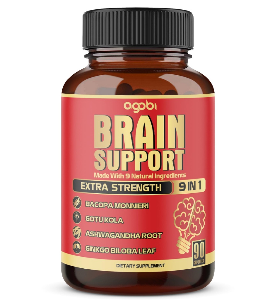 9in1 Brain Supplement - concentrat Ashwagandha Root, Gotu Kola pulbere, Bacopa Monnieri pulbere și mai mult - 90 capsule - 3 luni aprovizionare