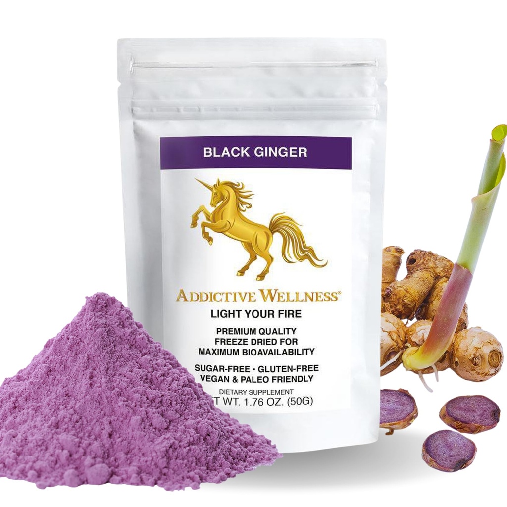 Wellness Addictive Thai Black Ginger pentru bărbați, supliment Thai Ginger pentru a sprijini metabolismul energetic, rezistenta si performanta, Freeze Black Ginger pulbere, 50 Grams (1,76 Ounce), Vegan & Paleo