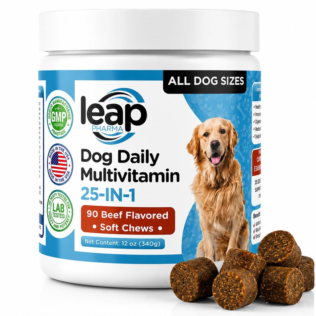 Multivitamine și suplimente pentru câini - ulei de krill, Omega 3,6,9, pre-probiotice, vitamine esențiale, pentru articulații Hip &, Skin & Coat, Digestive, Suport pentru imunitate (90 Chews)