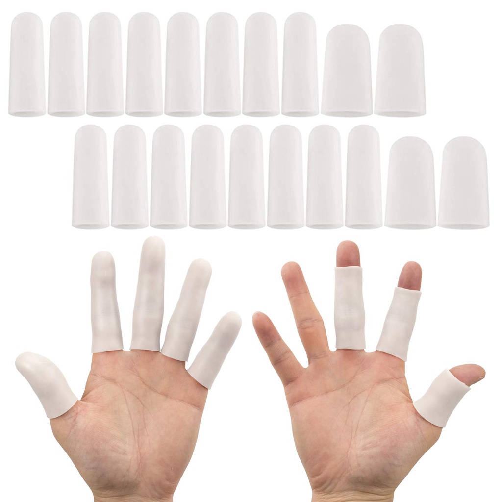 ANCIRS Gel Degetul de sprijin Mănuși protector, Gel Degetul Cots / Covers - Diferite Dimensiuni Silicon Degete pentru Cracking mâini, Eczema piele (20pcs alb)