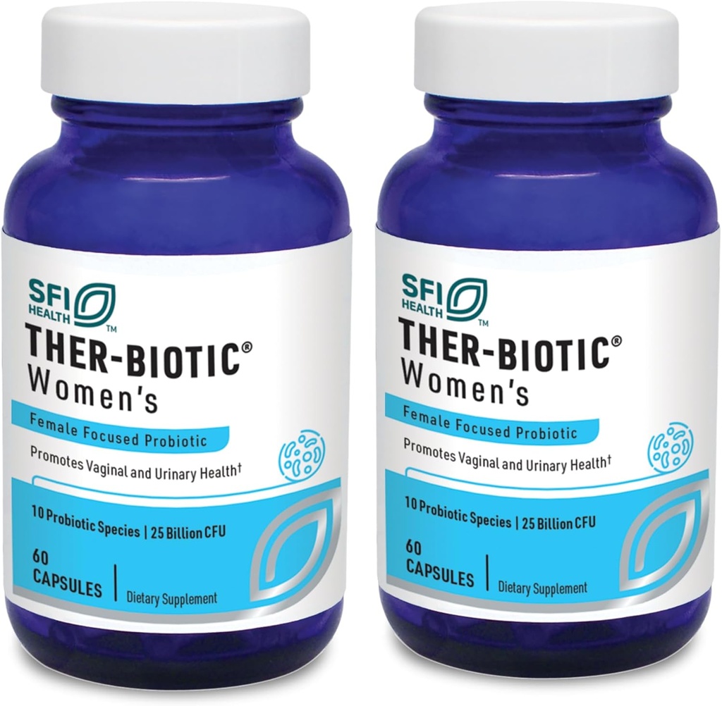 Klaire Labs SFI Health Ther-Biotic Women's - Probiotice vaginale pentru femei - Sprijiniţi pH-ul vaginal acid sănătos Balanţa şi confortul - 25b CFU Lactobacillus & Bifidobactery (60 capsule, 2 ambalaje)