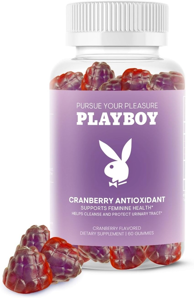 Playboy - Feminine Health Cranberry Antioxidant Gumies for Women (60 Count - Cranberry) Antioxidant Rich to Cleanse & Protejat Tract urinar Health, Vaginal Odor and Ph Balance - Non OMG, Vegan Gummy