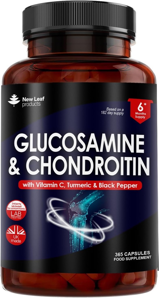 Glucozamină şi Chondroitin concentraţie mare - cu MSM (365 comprimate) Absorbent suplimentar îmbogăţit cu vitamina C, glucosamină sulfat Chondroitin sulfat Gluten-free, GMP, 365 suplimente alimentare