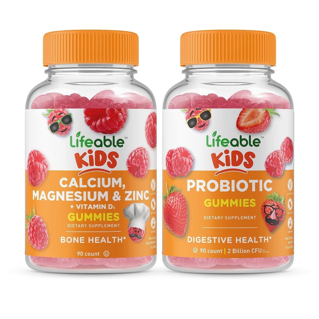 Magneziu de calciu și zinc de viață copii + Probiotic 2 miliarde CFU Copii, Gume Bundle - mare Tasting, Suplimentul de vitamine, Gluten gratuit, OMG gratuit, Guma de mestecat