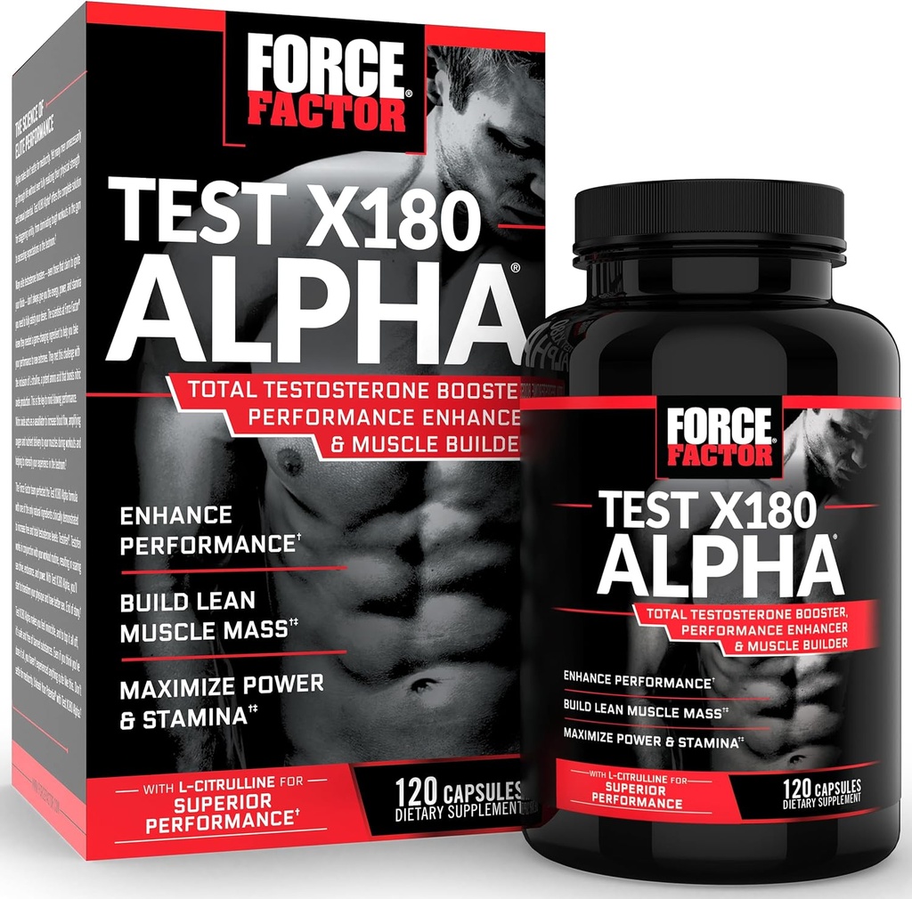 Force Factor Test X180 Alpha Testosteron Booster pentru bărbaţi, Testosteron Supliment cu Brevet Schinduf & L-Citrulline pentru a promova Lean Muscle, Putere, Energie, Putere & Performanţă, 120 Capsule