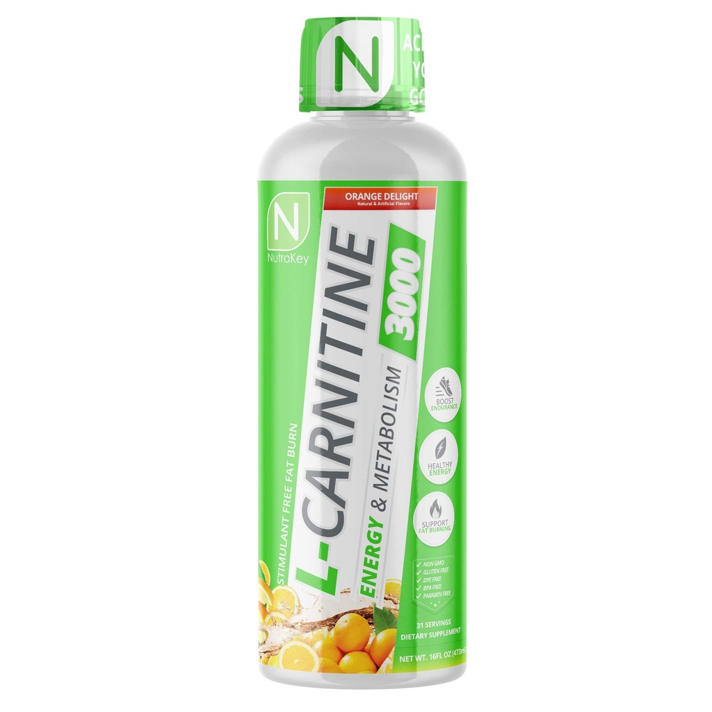 NutraKey L-Carnitina 3000mg, fără zahăr, gluten gratuit, transforma în combustibil, (Orange Delight) 31 Serviri