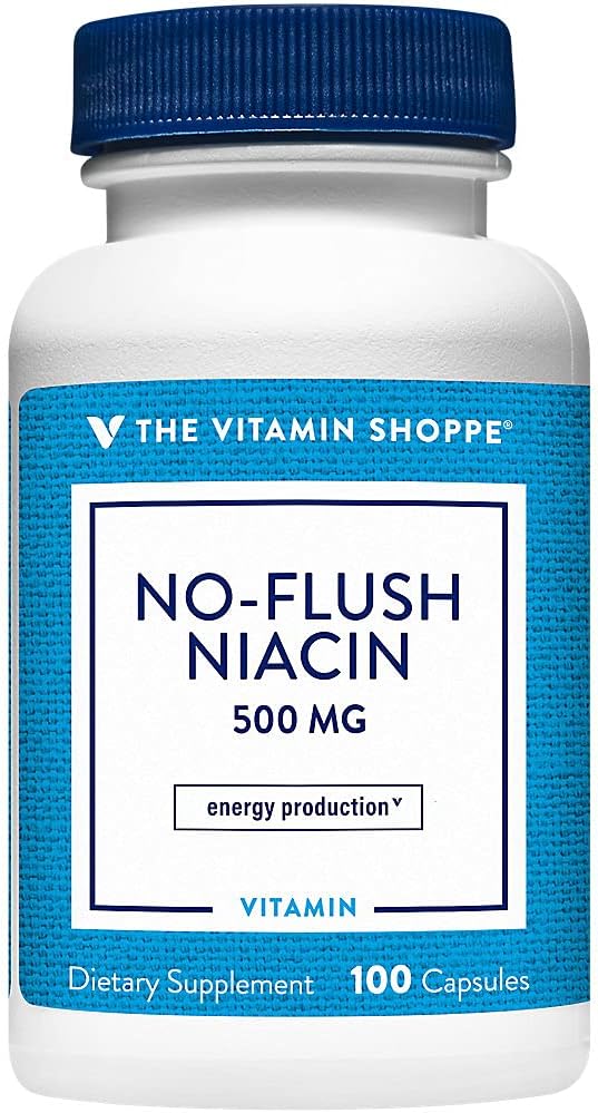 Vitamina Shoppe No Flush Niacin 500MG, susține nivelurile de colesterol deja în intervalul normal, susține producția de metabolism și energie, o dată pe zi (100 capsule)