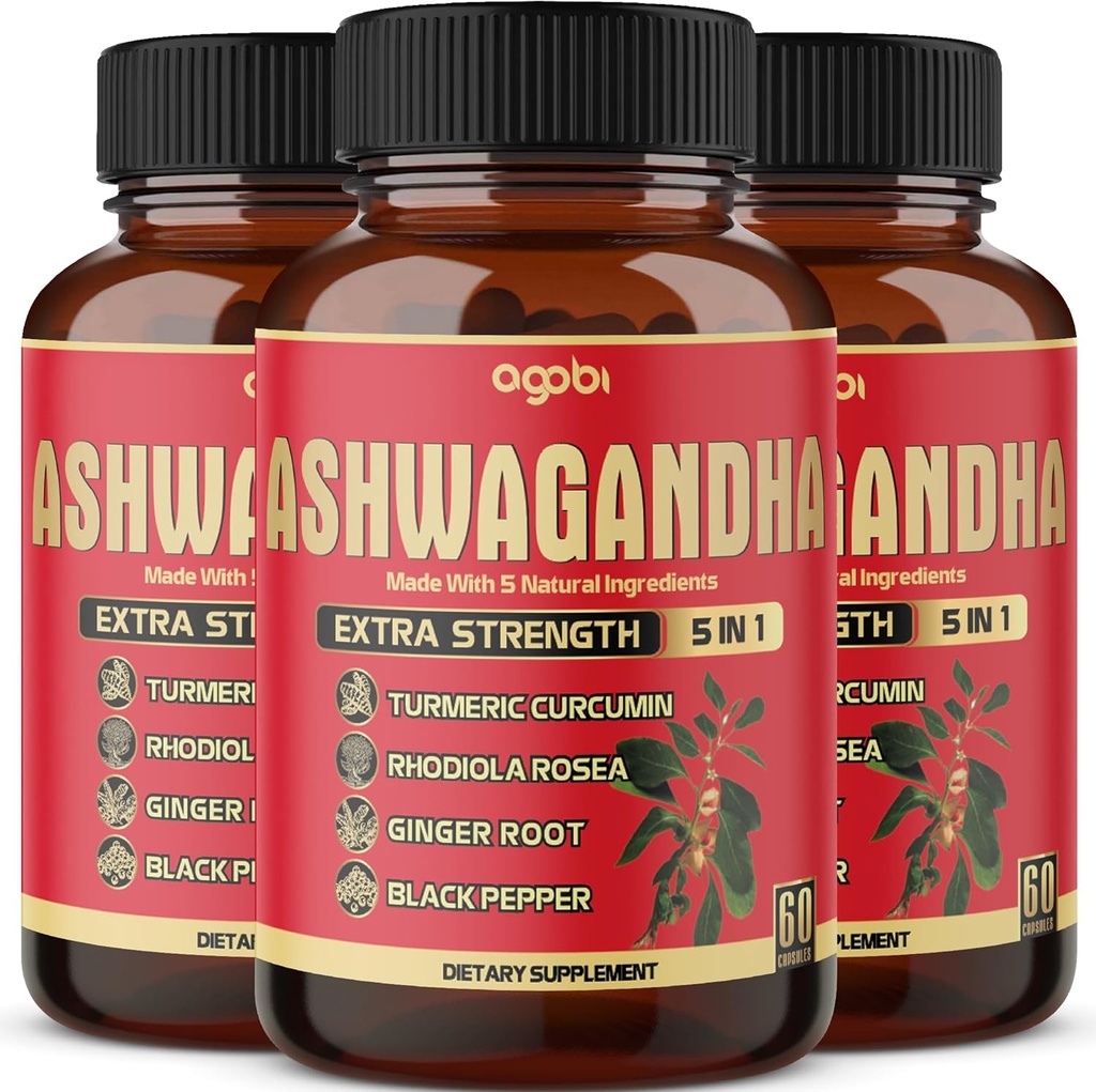 3 cutii 60 capsule - Ashwagandha Supliment 5200 mg - 5in1 cu ghimbir, Turmeric, Rhodiola Rosea & Black Pepper - Rezistenta si suport pentru sanatatea corpului - 6 luni de aprovizionare