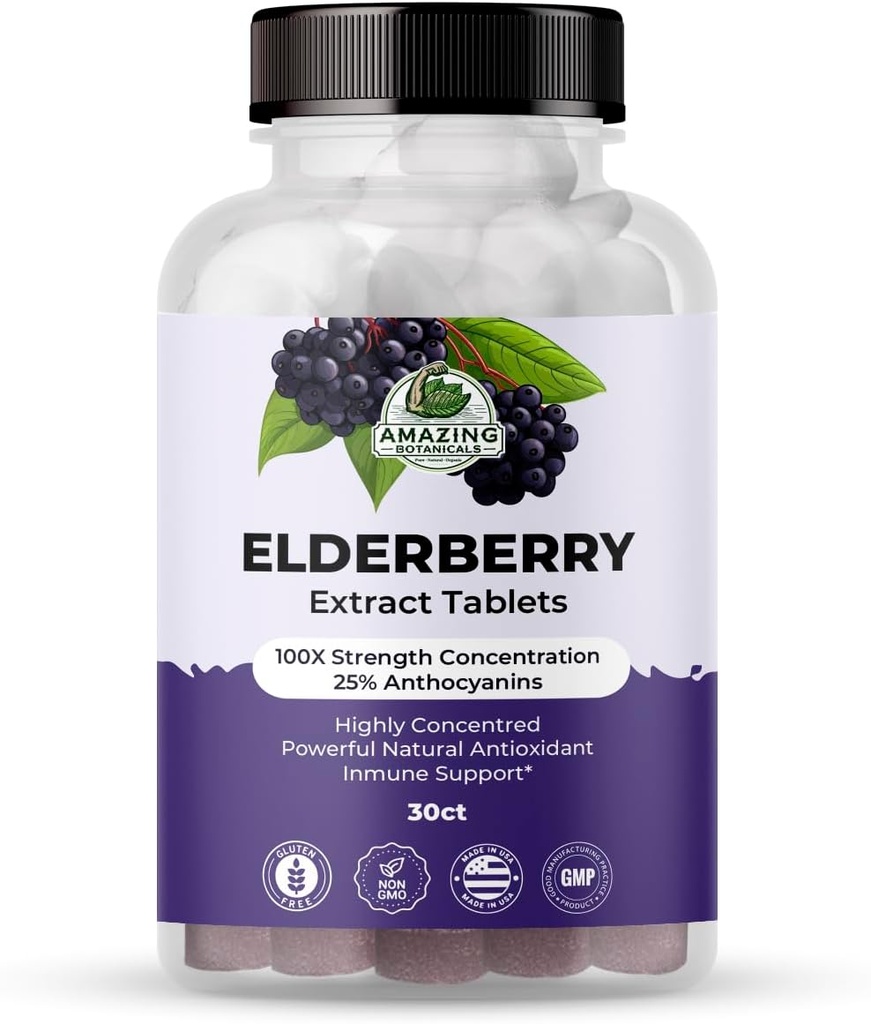 Uimitoare botanică extract de elderberry 100X Putere tablete - Suport imunitar organic și supliment de wellness 