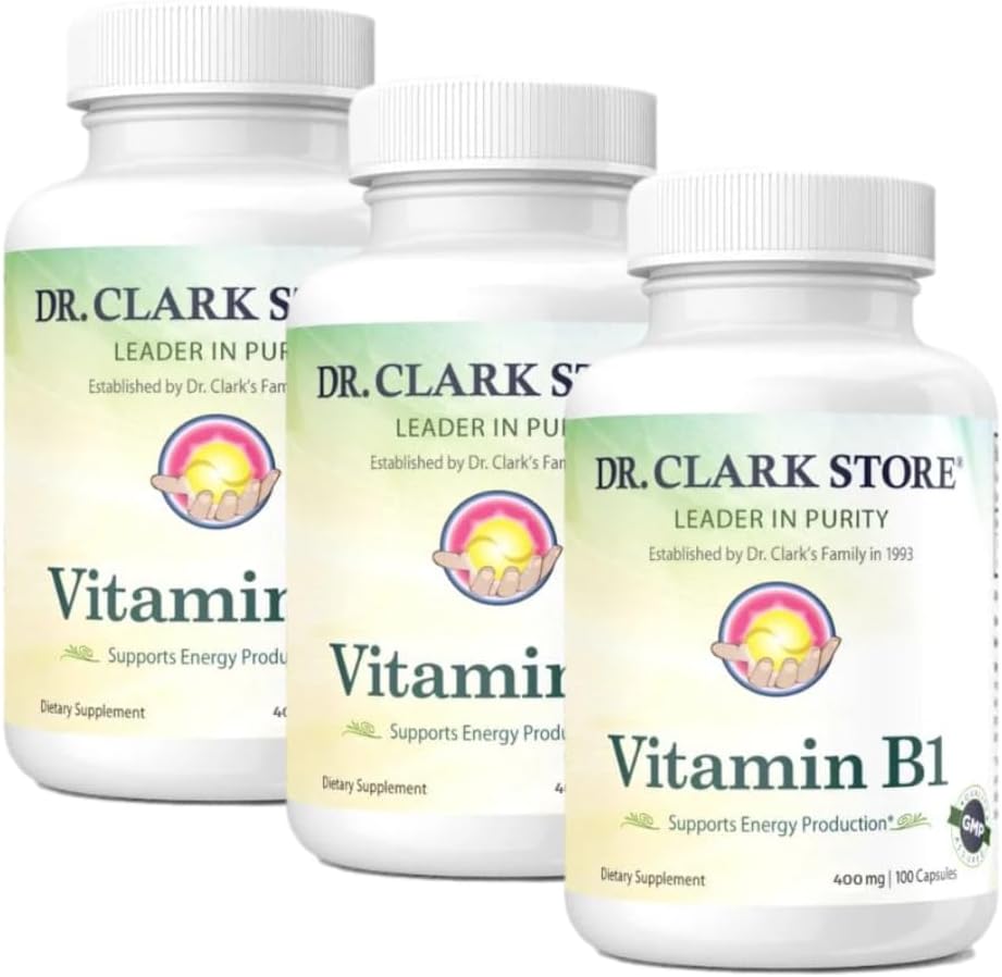 Bernard Jensen Dr. Clark Magazin Vitamina B1 Tiamine 500mg Supliment -Thiamine B1 Supliment pentru sistemul nervos sanatos si metabolismul energetic, gluten-gratuit, lactate gratuit - 100 Gelatina capsule 3Pack