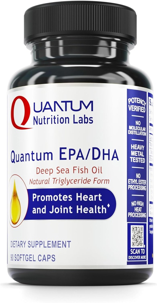 Laburi de nutriție cuantică EPA DHA ulei de pește Softgels - Omega 3 ulei de pește, Omega 3 Supliment, EPA DHA, Omega 3 Acid gras Suplimente pentru femei și bărbați, Natural - 90 capsule Softgel