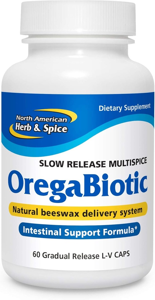 Nord-American Herb & Spice OregaBiotic - 60 Capsule - Sistem imunitar si suport digestiv - Hair, Skin & Nail Health - Ulei de seminte negre, Ulei de chimen, Ulei Oregano, Ulei de salvie - Non-GMO - 30 Serviri totale