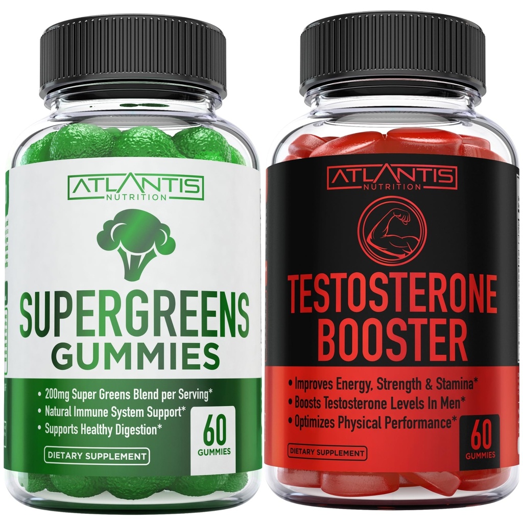 Atlantis Nutrition Supergreen 60 Gummies + Testosteron Booster 2 Pack (120 Gummies)