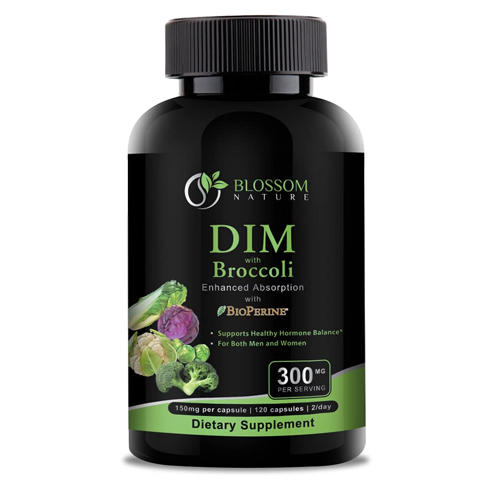 DIM Supliment 300mg cu Broccoli 200mg BioPerine 10mg-Hormon şi Estrogen Balanţa pentru femei şi bărbaţi, Menopause Relief, POSS & PMS Support,Hrmonal Acnee Tratament-120 Caps,Diindolilmetan 150mg per capac