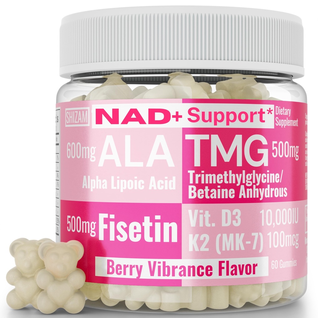 SHIZAM TMG Betaine Alpha Acid lipoic ALA D3 Fisetin Gummies, Trimetilglicină Trimethylglicină R-Alpha NAD. Plus + Suplimente HCL, Activator Senolitic Mitocondrial, NR Capsule Pulbere 600mg 1000mg