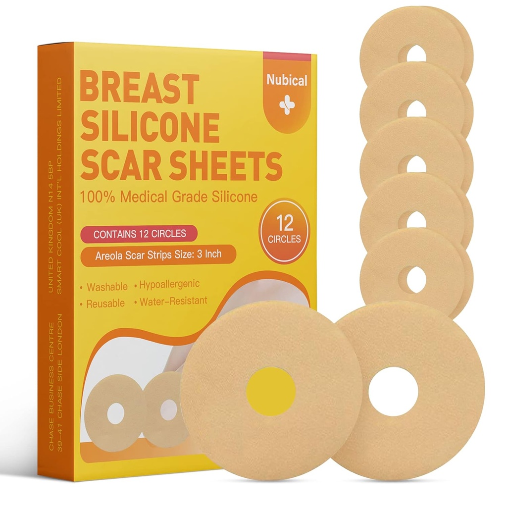 Silicon Cicatrice foi pentru san 12 Pack - Fișe medicale de îndepărtare cicatrice - Silicon foaie de san Post Chirurgie Provizii pentru tratamentul cicatricilor - Areola Gel cercuri (3 IN)