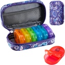 Serfeymi Weekly Travel Pill Organizator 2 Times A Day AM PM Upgraded Rainbow Pill Box 7 Ziua cu Portable Zipper PU Pilula din piele, Medicina Organizator pentru pastile, vitamine, uleiuri de pește - Purple-01