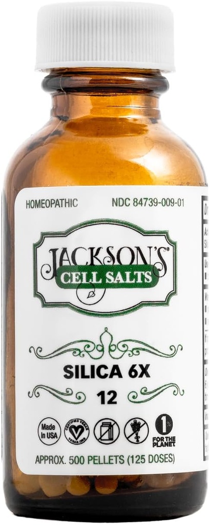 Jackson's #12 Cell Salt Siliciu 6X (500 Pellet Bottle) - Certified Vegan, Lactoză-Free Schuessler tesut Salt Silicea 6X (Made in the USA)