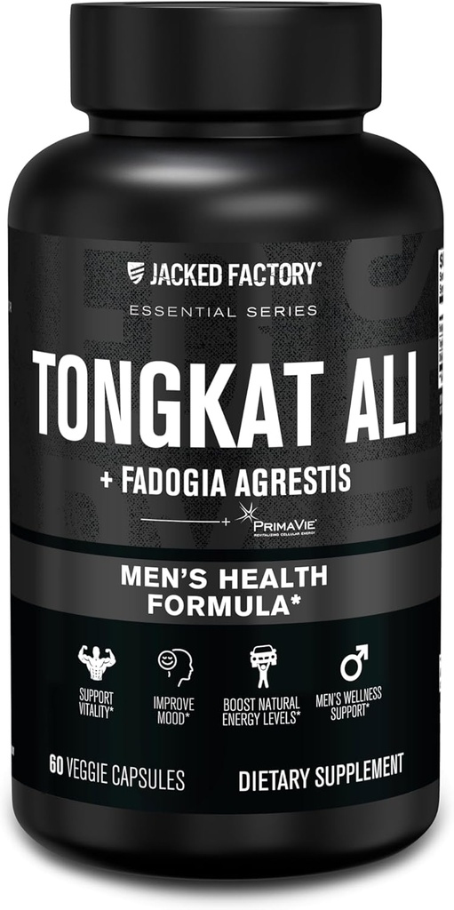 Fabrica Jacked Indoneziană Tongkat Ali + Fadogia Agrestis - 200:1 Extract Longjack Tongkat Ali pentru bărbați cu Fadogia Agrestis 600mg & Primavie Shilajit pentru a sprijini Vitality, Energy, & Mood - 60 capsule