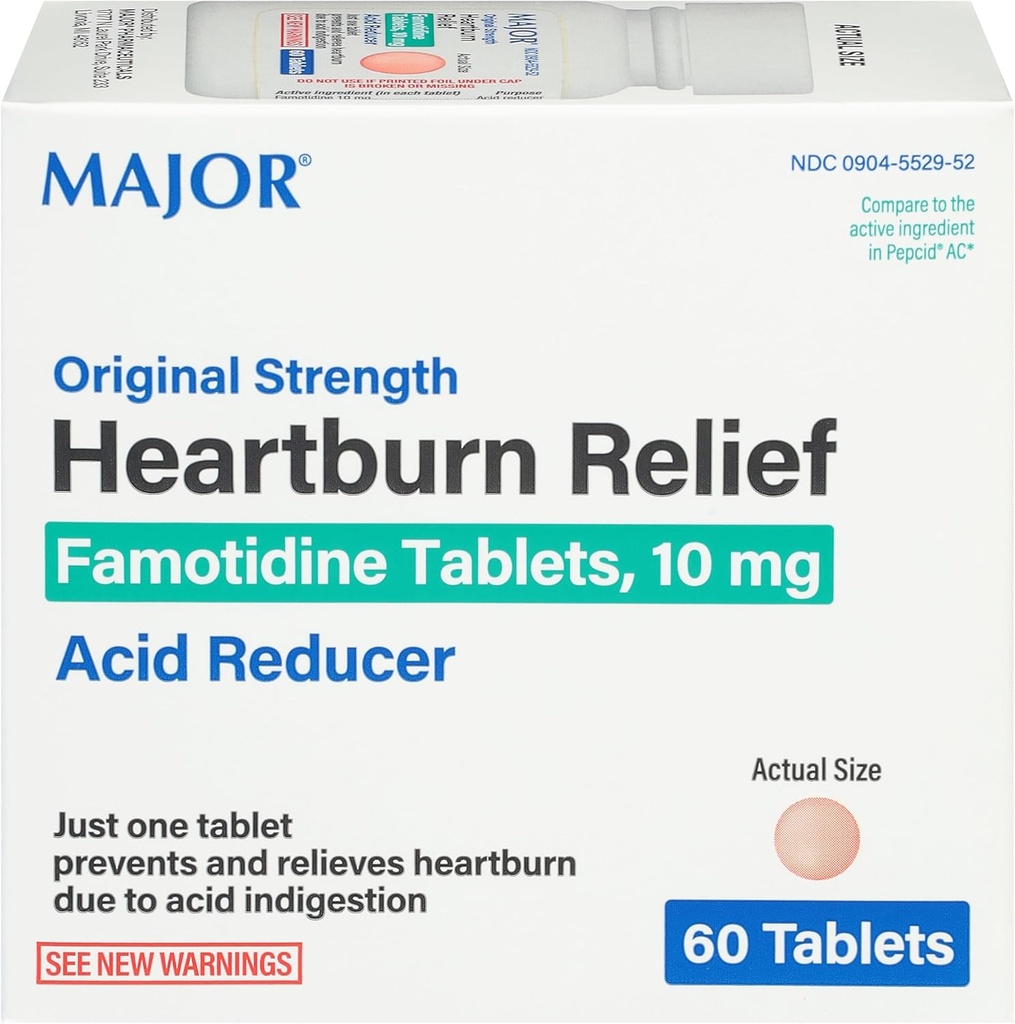 Rezistenţă majoră Relief de arsuri la stomac - Comprimate de famotidină, 10 mg - Reductor de acid - 60 comprimate
