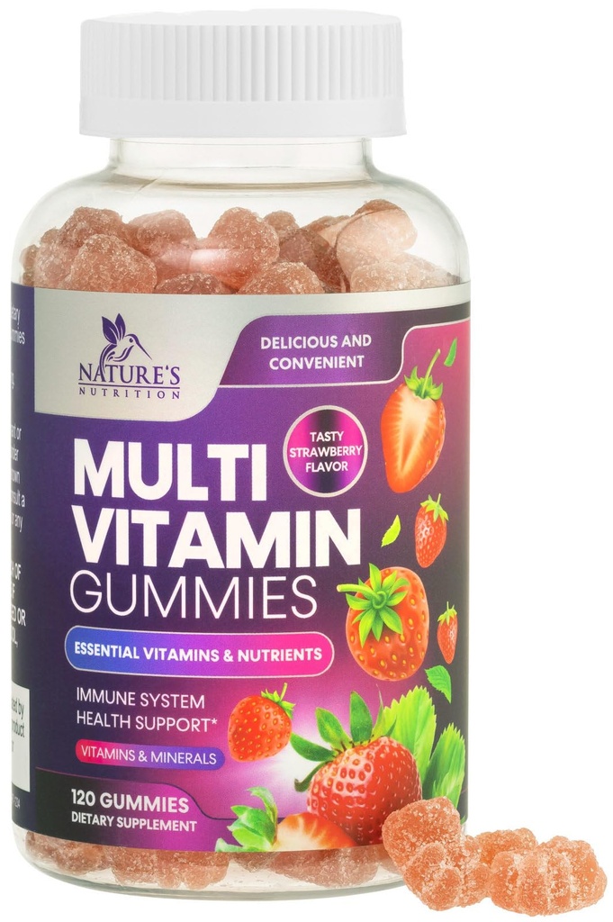 Gume multivitamine pentru adulți, Daily Gummy Vitamine & Minerale cu vitamine A, C, D, B12 pentru femei și bărbați, Suport imunitar Gummy Multivitamine Supliment, Adulți Multi VIT Vitamine - 120 Gummie