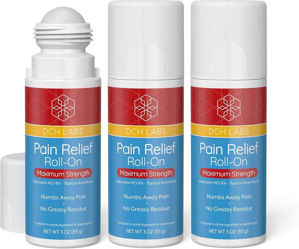 Rezistenţă maximă Durere de relief Roll-on, 3 oz valoare dimensiune, Lidocaină 4%, Numbs durere departe, Nervi durere, (3 ambalaj)