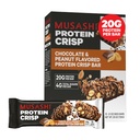 MUSASHI Protein Crisp Bar, 20g Protein, 4g Total Sugars, Chocolate & Peanut, Post Workout and Snack On The Go, 12 Pack of 2.1oz (60g) Bars