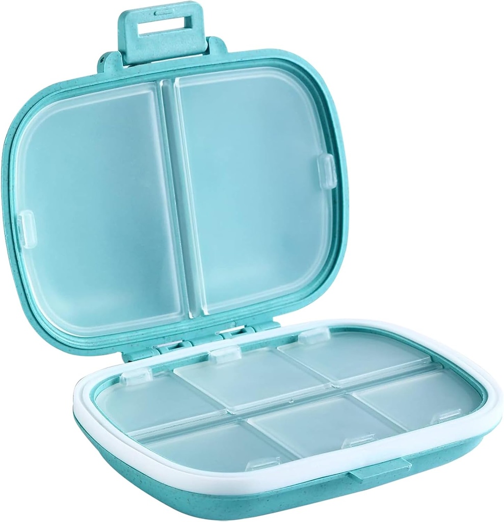 Holii Travel Pill Organizator, 8 Compartimente Caz Pilula Portabila, Cutie Pilula Daily la Hold Vitamine, Container Pilula Mica pentru Purcelusa de Pocket Medicina Organizator (Albastru)