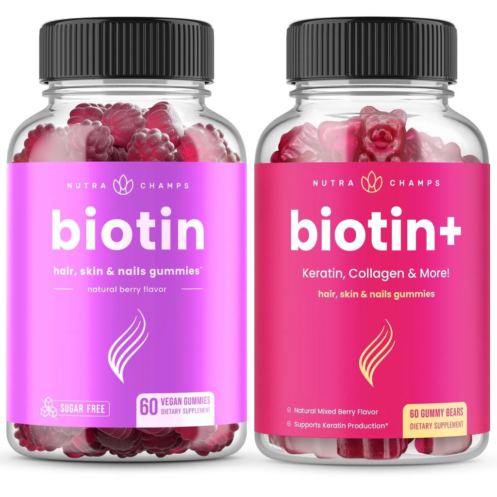 NutraChamps complet Biotin Bundle pentru păr, piele & unghii. Biotină şi Biotin+