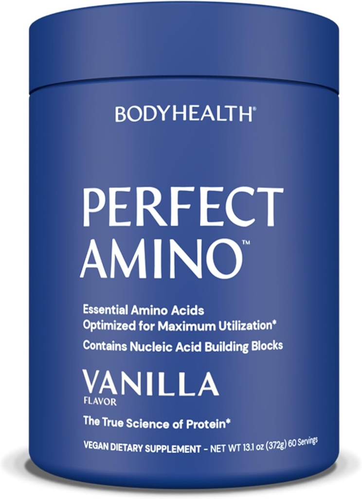 BodyHealth Perfect Amino Powder - BCAA și EAA pulbere pentru antrenament Pre și Post - Amino Acid Energy Drink pentru bărbați și femei pentru a sprijini Lean musculare și de recuperare - Vanilie - 60 Serviri
