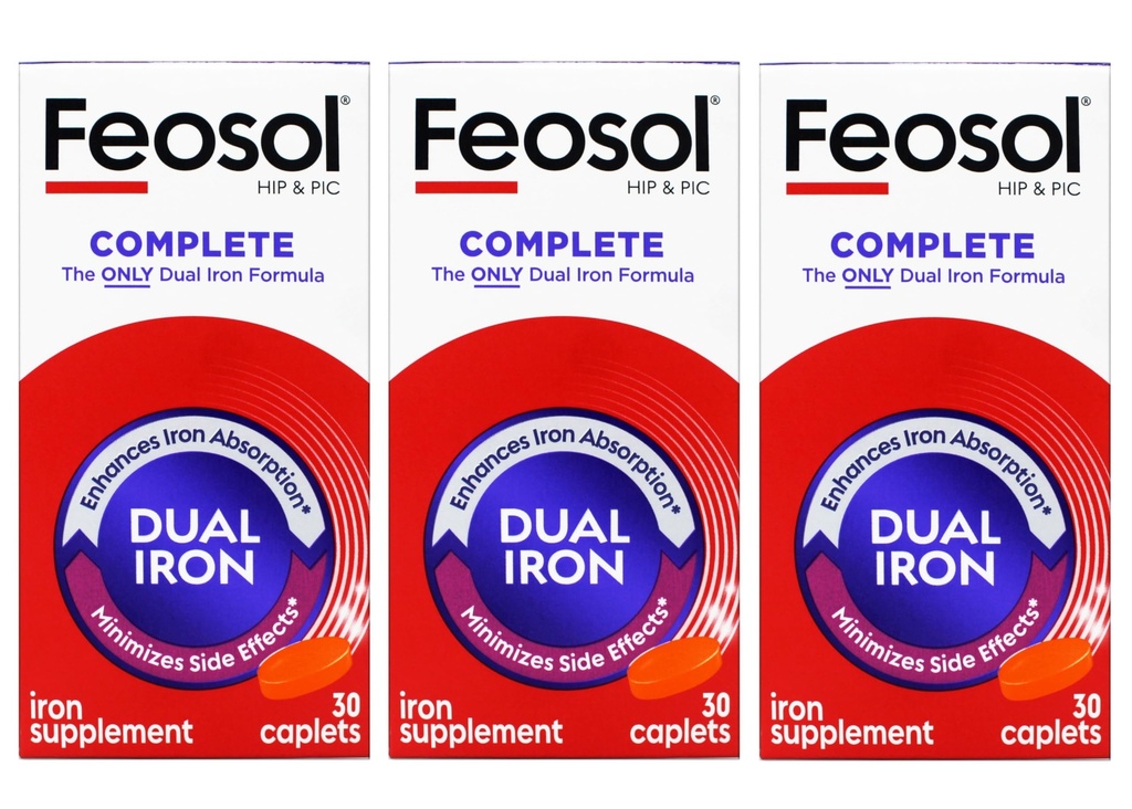 Feosol Bifera HIP & PIC Supliment de fier, complet - 30 Caplete, ambalaj de 3