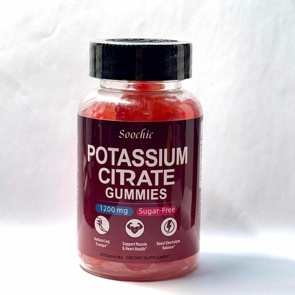 Gume de potasiu Soochic - 1200 mg Citrat de potasiu pentru bărbați și femei - Sprijină Crampele picioarelor și sănătatea musculară