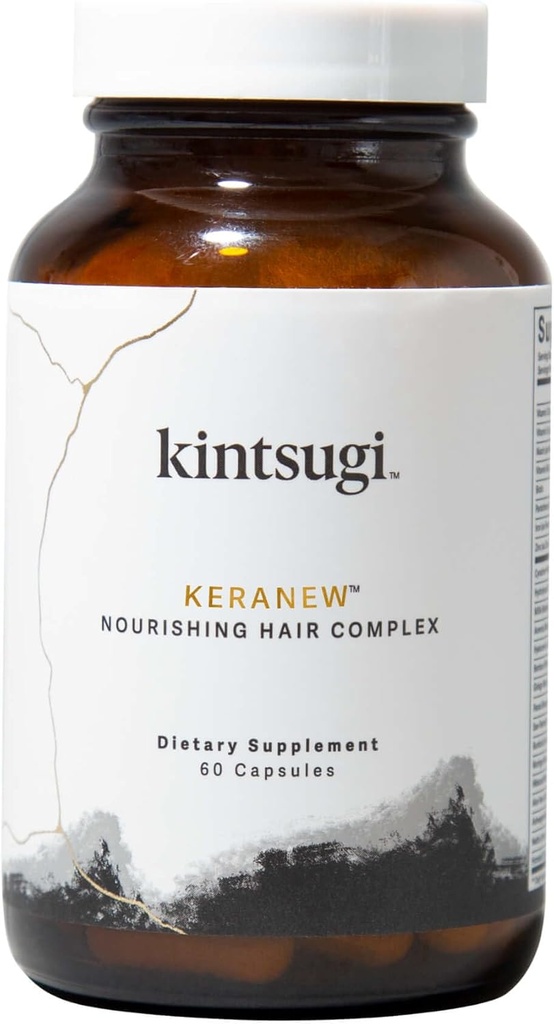 Kinssugi KeraNew Nourishing Hair Complex- Ajutor Combaterea Semne de imbatranire a parului, Supliment pentru Stranduri Puternice, Voluminoase- Suporturi sănătoase, Fuller Looking Hair w/ Keratin, Colagen, & Biotina (60 capsule)
