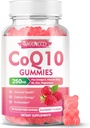 Sugar-Free CoQ10 Gummies 250mg, Coenzime Q10 Suplimente Plus Omega-3, Vitamina B6 & Zinc, Supliment de înaltă absorbție CoQ10 pentru energie celulară și suport antioxidant, Aroma de zmeură, 60Cts Vegan