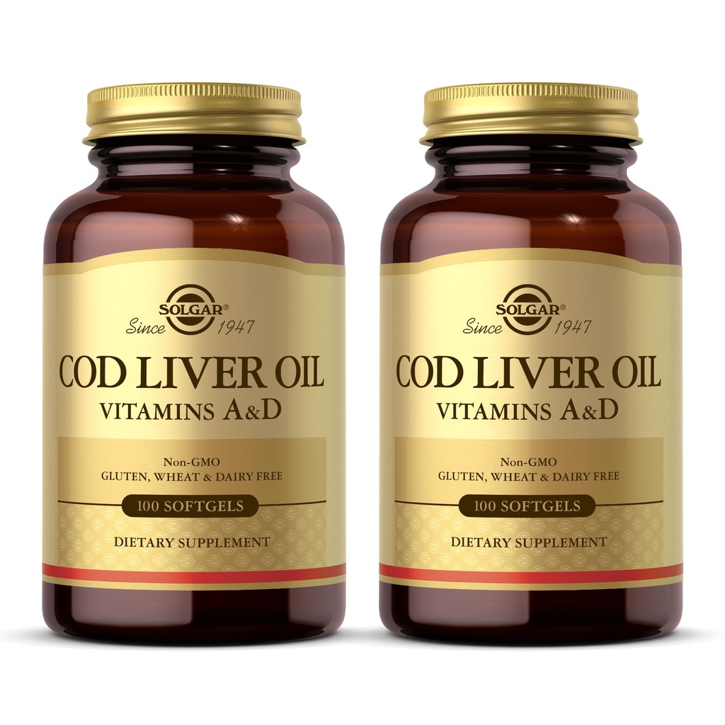 Solgar Cod Ulei de ficat - 100 Softgels - Provoacă vitamine A & D - non-GMO, gluten gratuit - 100 Serviri