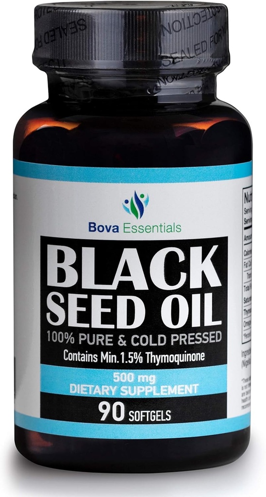 HalalEveryDay Organic Black Seed Oil - USDA Certified Cold Pressed Sticluță de sticlă Peste 1,5% Thymochinonă 3X Putere Turkish Black Cumin Nigella Sativa 100% ulei negru (Capsule)