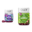OLLY Constipație Relief 30ct, Energie Gummy 60ct - Rhubarb Prune Amla Berry, B12 CoQ10 Goji Tropical