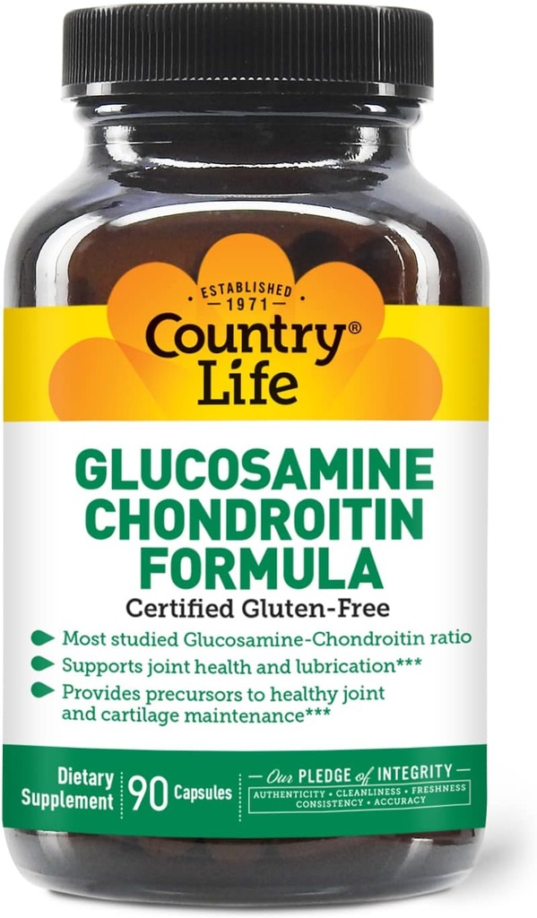 Viaţa de ţară Glucosamină Chondroitin 1500mg/1200mg - Susţine sănătatea şi lubrifierea în comun - menţine cartilaj sănătos, Tendon, ţesut comun - gluten gratuit, non-GMO - 90 capsule - pentru adulţi
