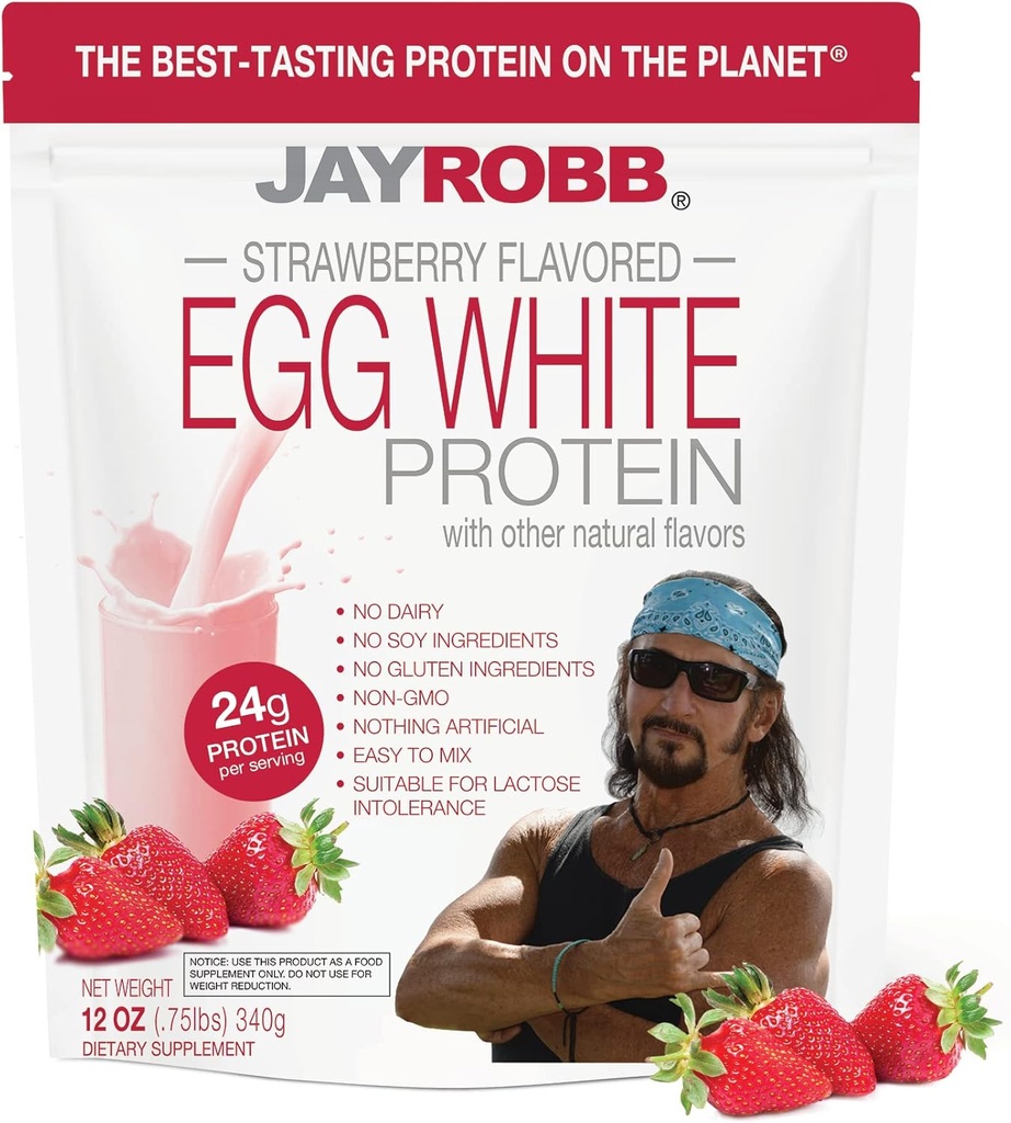 Jay Robb - Egg White Proteine Powder, Scandally Delicious, Căpșuni, 10 Servings (12 oz)