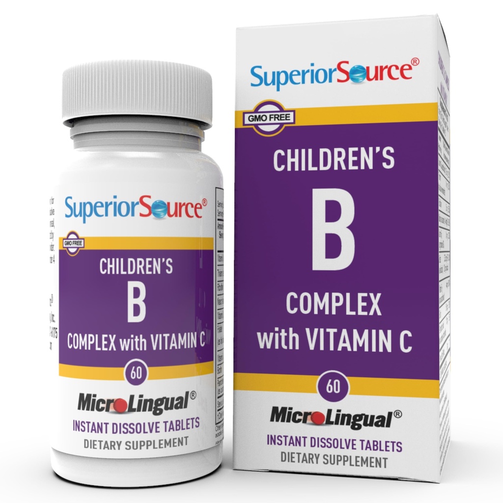 Superior Source Children?s B Complex cu vitamina C - Multivitamine pentru Heart Health Supplement - Acid folic pentru copii - Formula de sprijin imun cu vitamina C - 60 comprimate de dizolvare instantanee