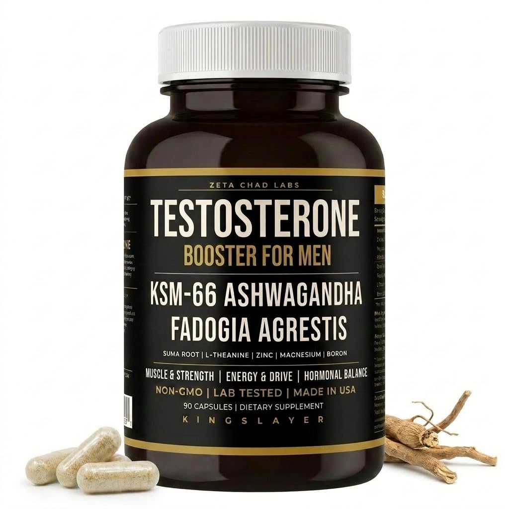 Kingslayer: 7-in-1 Testosteron Booster for Men w/KSM-66, Fadogia, Suma Root, L-Theanine, Zinc, Boron, Tissel, Musch, Energy, Ligido & Focus