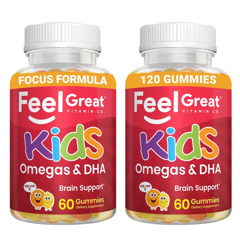 Simțiți-vă mari vitamine Copii DHA Gumies cu Omega 3 6 9, Vitamina C (2-Pack) 