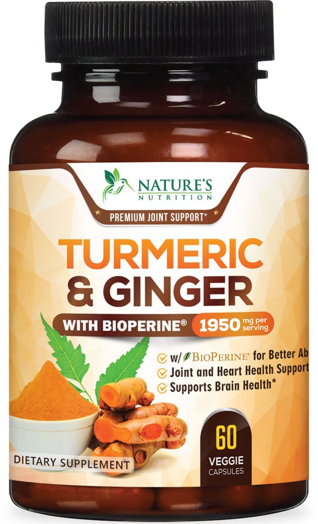 CurcuminÄ Turmeric Supliment 1950mg - 95% Curcuminoide cu Turmeric organic & Ginger, BioPerine Black Pepper pentru cea mai buna absorbtie, Nature's Vegan comun suport, Non-GMO, îmbuteliat în Statele Unite ale Americii - 60 capsule
