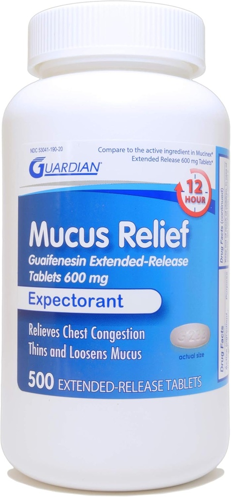 Guaifensin 600 mg 12 ore eliberare extinsă, Expector de congestie toracică (500 Conte Bottle)